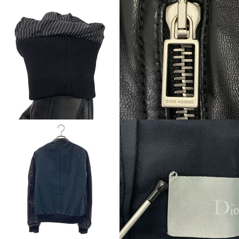 Dior Homme Leather Jacket Sheep Lamb Single Fully Lined 44 Black