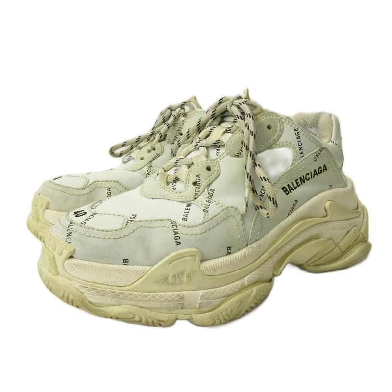 Balenciaga Triple S Sneakers Shoes Low Cut Thick Sole Leather 40 White