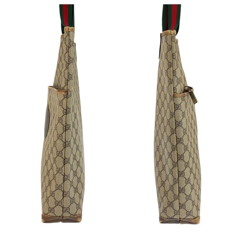 Gucci Vintage Sherry Line Beige Brown GG Supreme Canvas Tote Shoulder Bag