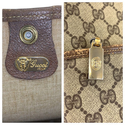 Gucci Vintage Sherry Line Beige Brown GG Supreme Canvas Tote Shoulder Bag