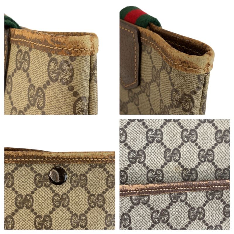 Gucci Vintage Sherry Line Beige Brown GG Supreme Canvas Tote Shoulder Bag