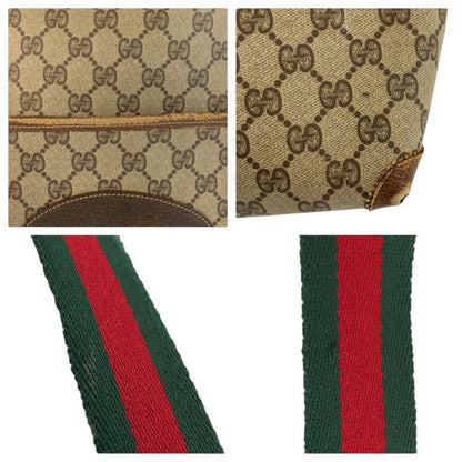 Gucci Vintage Sherry Line Beige Brown GG Supreme Canvas Tote Shoulder Bag