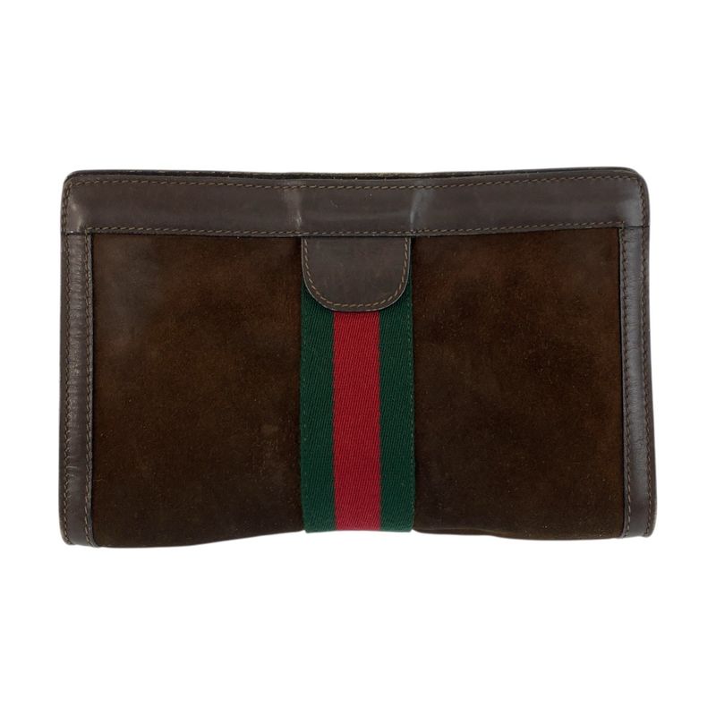 Gucci Vintage Sherry Line Brown Suede Clutch
