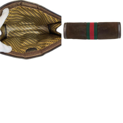 Gucci Vintage Sherry Line Brown Suede Clutch
