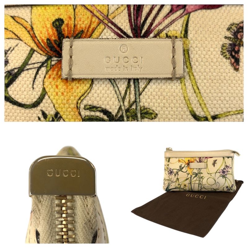 Gucci Flora Ivory Gold Canvas Pouch Case