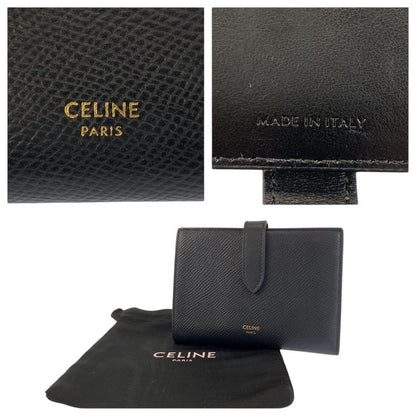 Celine Strap Wallet Black Leather Compact