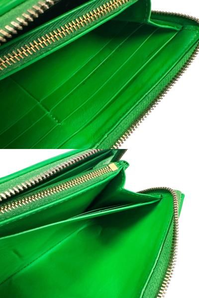Bottega Veneta Maxi Intrecciato Cassette Zip Around Leather Wallet Green