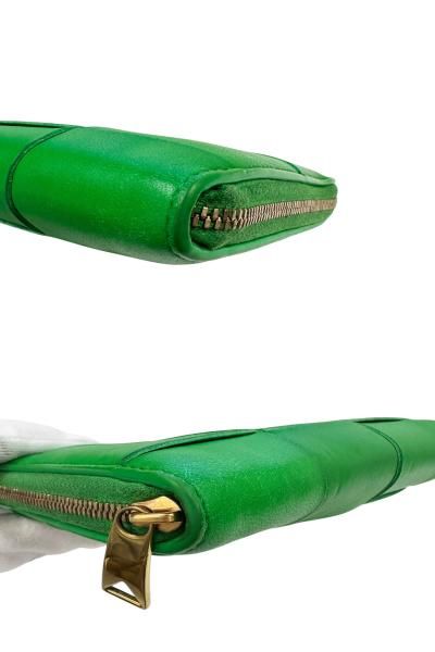Bottega Veneta Maxi Intrecciato Cassette Zip Around Leather Wallet Green