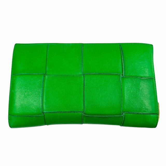 Bottega Veneta Maxi Intrecciato Cassette Zip Around Leather Wallet Green