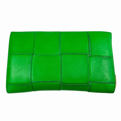 Bottega Veneta Maxi Intrecciato Cassette Zip Around Leather Wallet Green
