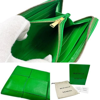 Bottega Veneta Maxi Intrecciato Cassette Zip Around Leather Wallet Green