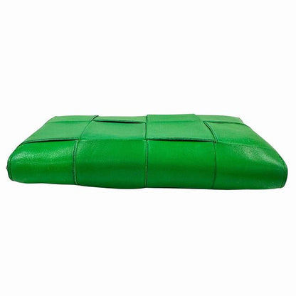 Bottega Veneta Maxi Intrecciato Cassette Zip Around Leather Wallet Green