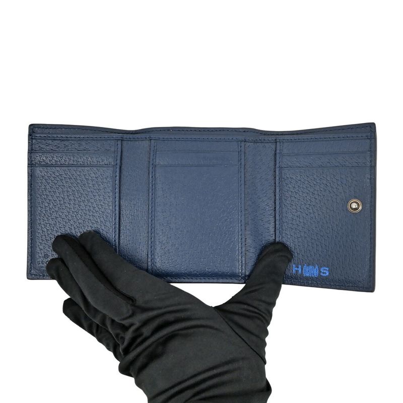 Gucci GG Supreme Tiddyle Compact Wallet Beige Blue Trifold with Initial Man