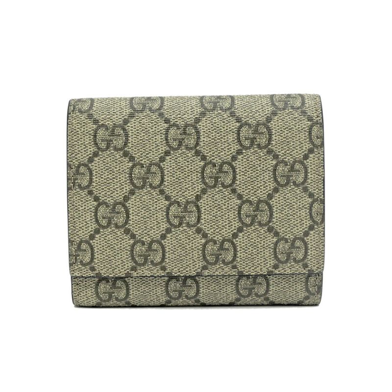Gucci GG Supreme Tiddyle Compact Wallet Beige Blue Trifold with Initial Man