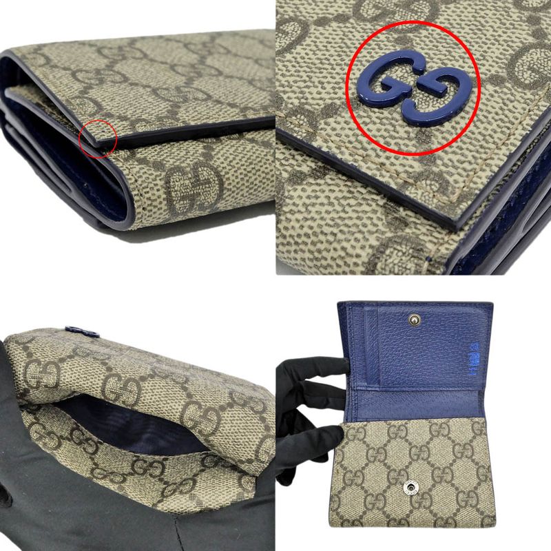 Gucci GG Supreme Tiddyle Compact Wallet Beige Blue Trifold with Initial Man