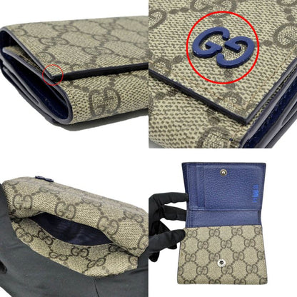 Gucci GG Supreme Tiddyle Compact Wallet Beige Blue Trifold with Initial Man