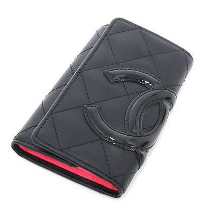 Chanel Cambon Key Case 6 Soft Calf Black Pink Key Holder