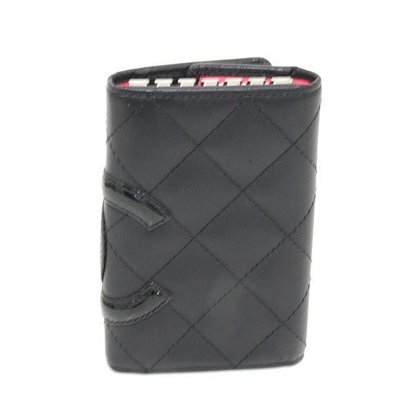 Chanel Cambon Key Case 6 Soft Calf Black Pink Key Holder