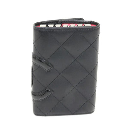 Chanel Cambon Key Case 6 Soft Calf Black Pink Key Holder