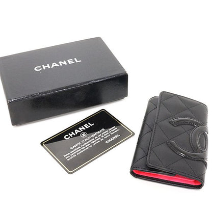 Chanel Cambon Key Case 6 Soft Calf Black Pink Key Holder