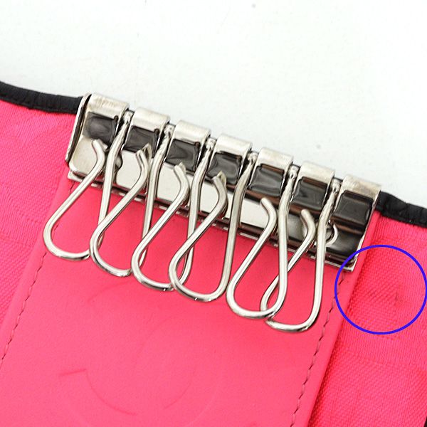 Chanel Cambon Key Case 6 Soft Calf Black Pink Key Holder