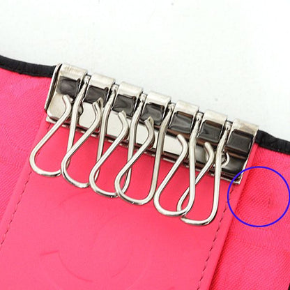 Chanel Cambon Key Case 6 Soft Calf Black Pink Key Holder