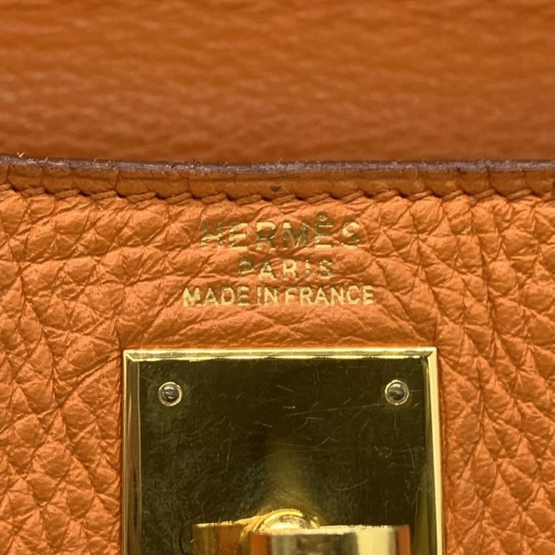 Hermes Kelly 32 Handbag Inner Sewing Taurillon Clemence Orange Gold