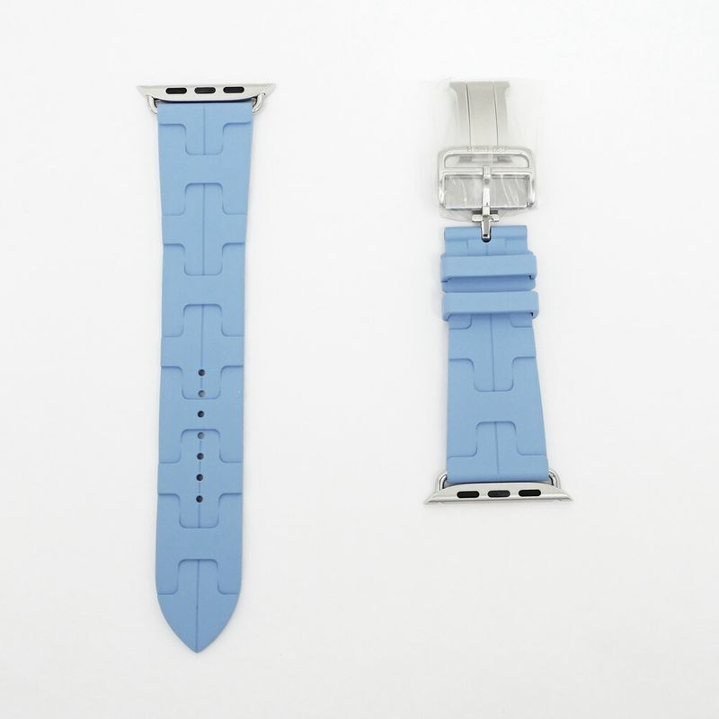 Hermes Simple Tour Kilim Blue Pastel Silver Apple Watch Strap