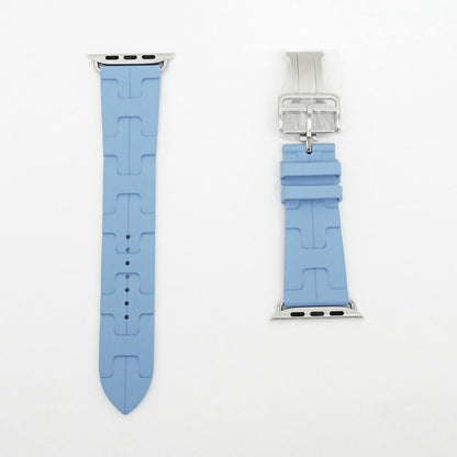 Hermes Simple Tour Kilim Blue Pastel Silver Apple Watch Strap
