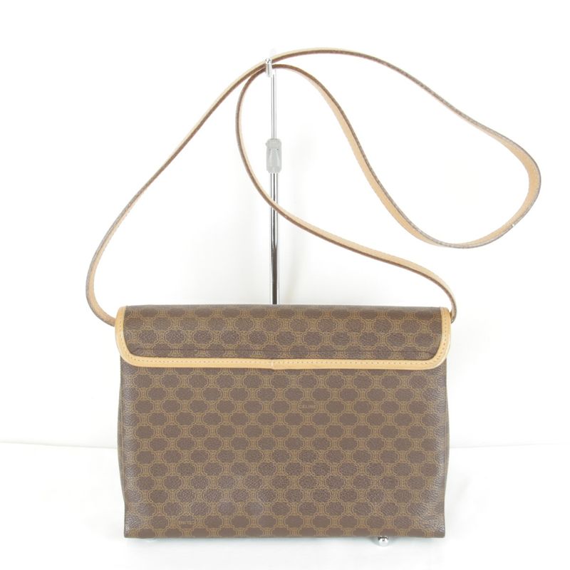 Celine Macadam Shoulder Bag Leather Brown