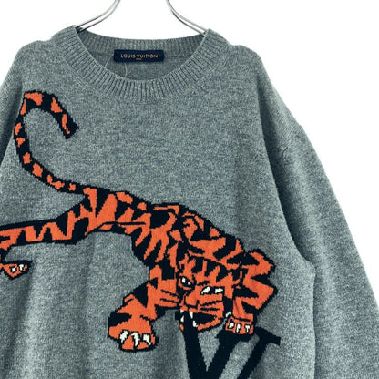 Louis Vuitton Wool Taiga Intarsia Crew Neck Knit L Gray Sweater
