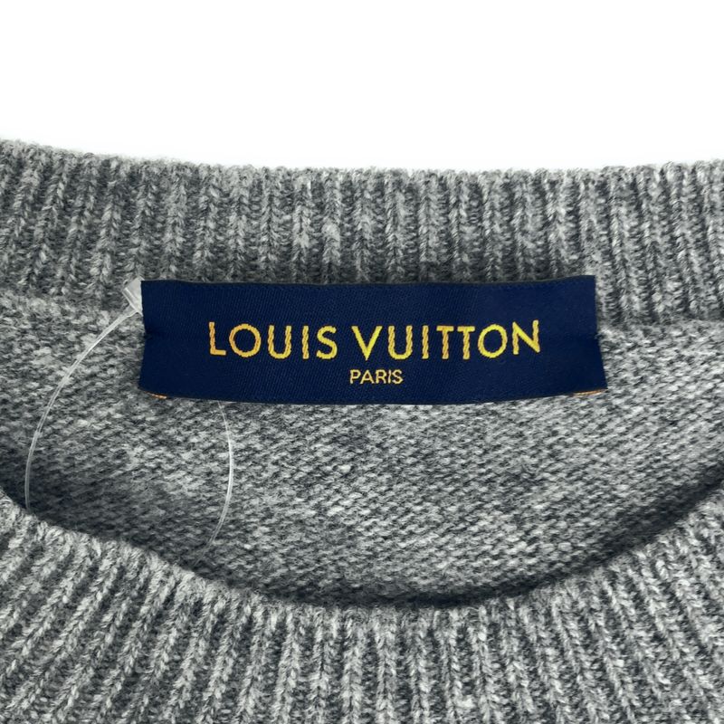 Louis Vuitton Wool Taiga Intarsia Crew Neck Knit L Gray Sweater