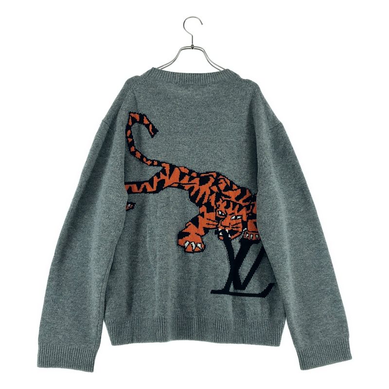 Louis Vuitton Wool Taiga Intarsia Crew Neck Knit L Gray Sweater