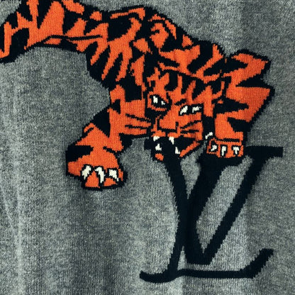Louis Vuitton Wool Taiga Intarsia Crew Neck Knit L Gray Sweater