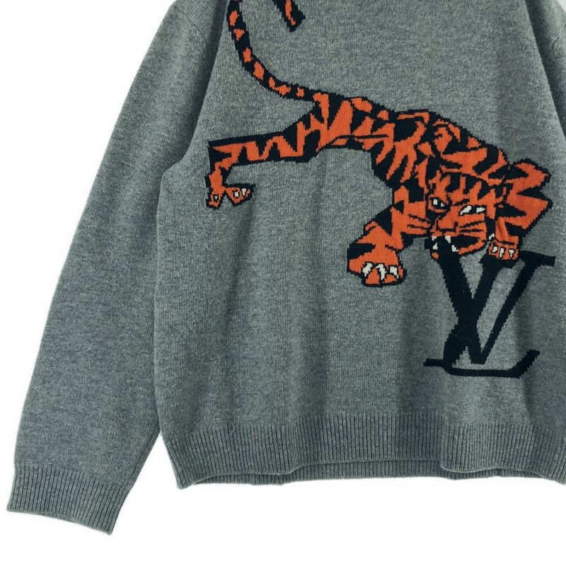 Louis Vuitton Wool Taiga Intarsia Crew Neck Knit L Gray Sweater