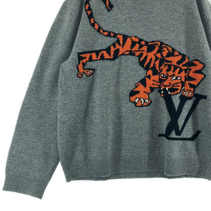 Louis Vuitton Wool Taiga Intarsia Crew Neck Knit L Gray Sweater