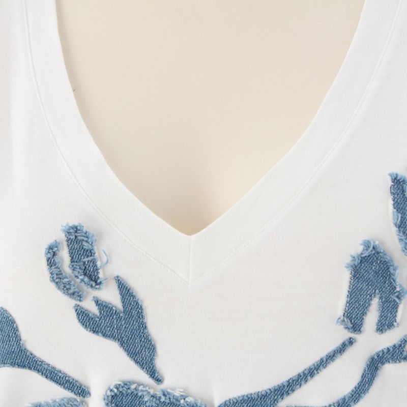 Dior Cotton Galliano Era Denim Rose Logo Patchwork Short Sleeve T-Shirt White 44