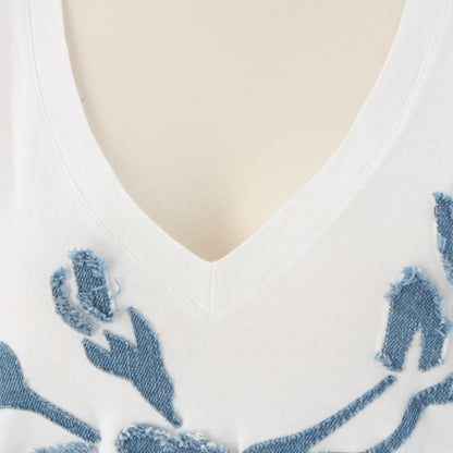 Dior Cotton Galliano Era Denim Rose Logo Patchwork Short Sleeve T-Shirt White 44