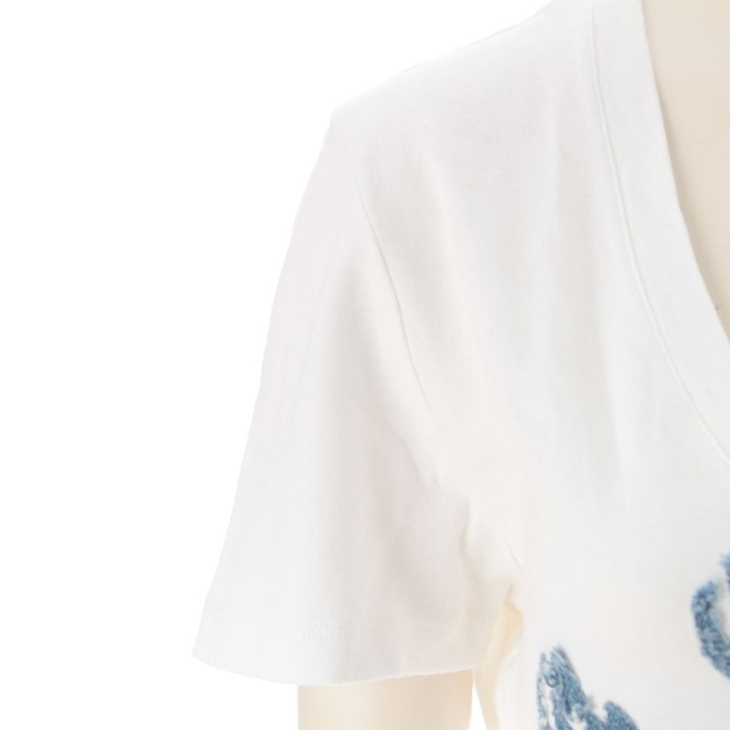 Dior Cotton Galliano Era Denim Rose Logo Patchwork Short Sleeve T-Shirt White 44