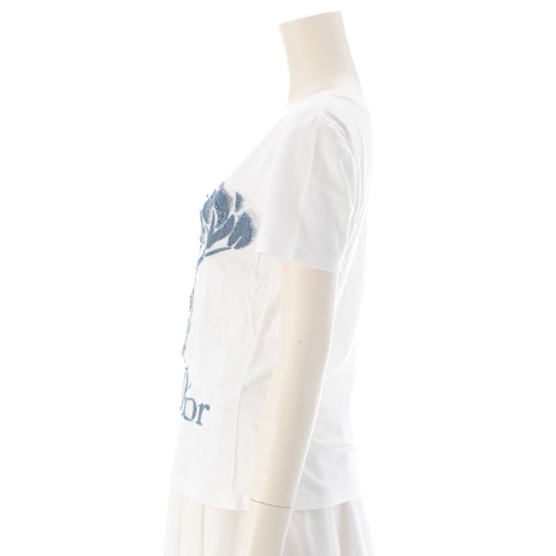 Dior Cotton Galliano Era Denim Rose Logo Patchwork Short Sleeve T-Shirt White 44