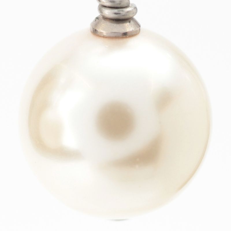 Chanel CC Logo Line Stone Pearl Earrings Silver