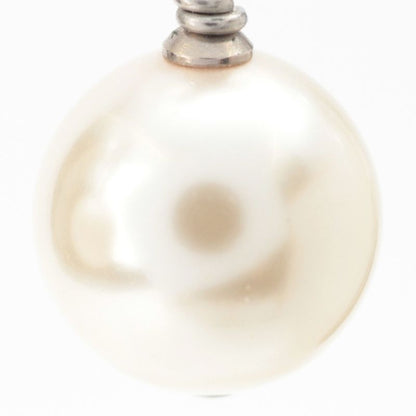 Chanel CC Logo Line Stone Pearl Earrings Silver