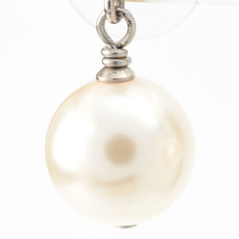 Chanel CC Logo Line Stone Pearl Earrings Silver