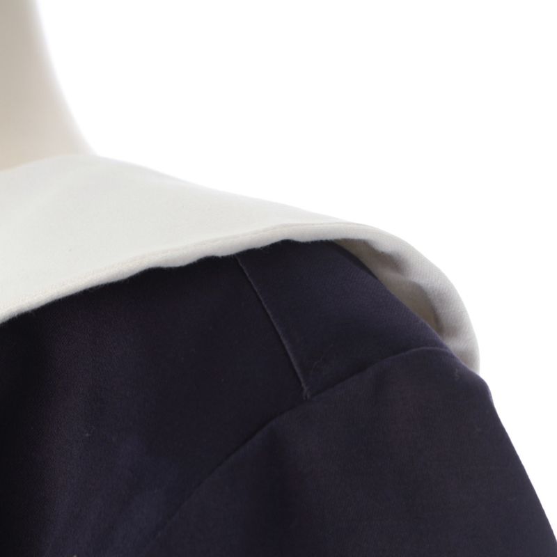 Chanel Cotton Vintage Camellia Gold Button Dress Navy White 34