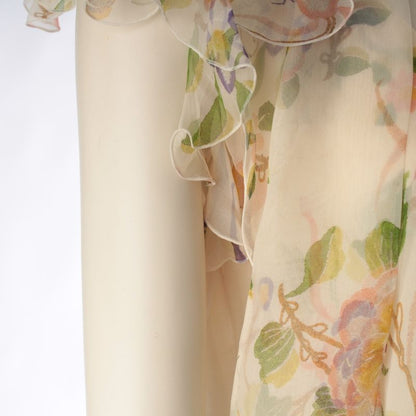 Dior 06 Silk Floral Print Ruffle Sleeveless Blouse Beige 38