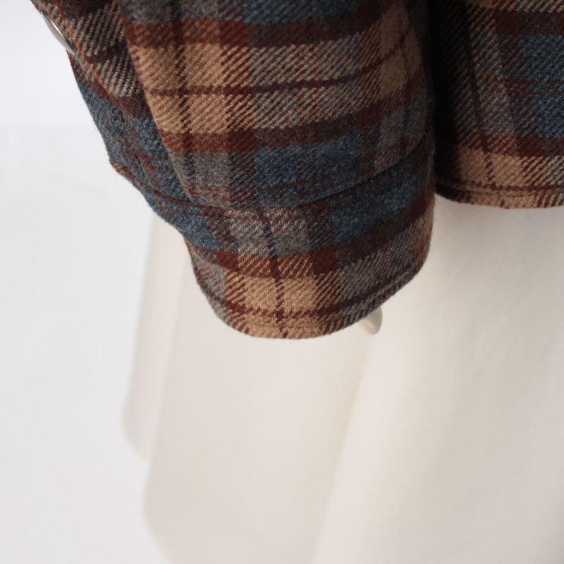 Prada Wool Triangle Logo Check Padded Jacket Brown Blue 42