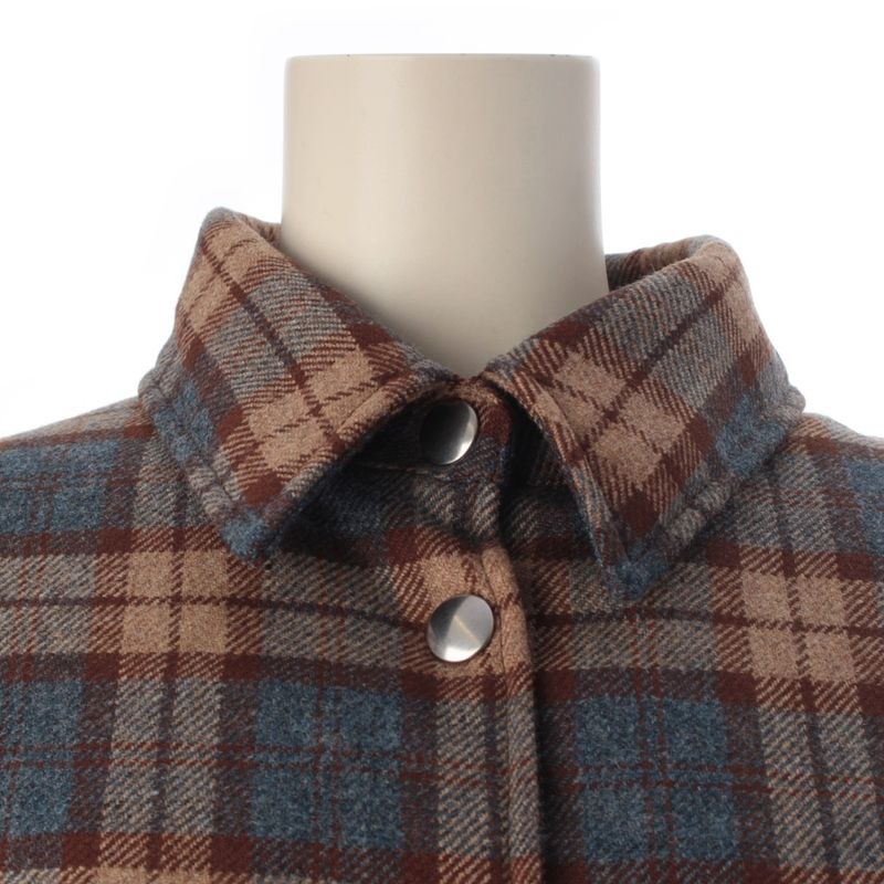 Prada Wool Triangle Logo Check Padded Jacket Brown Blue 42