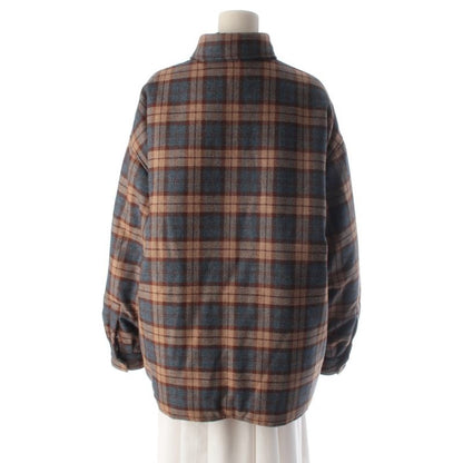 Prada Wool Triangle Logo Check Padded Jacket Brown Blue 42