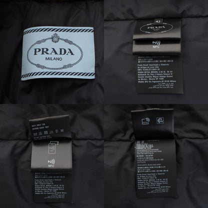 Prada Wool Triangle Logo Check Padded Jacket Brown Blue 42