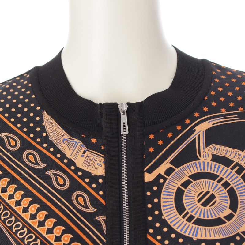 Hermes Apron Dole Tuilene Cotton Silk Bandana Pattern Jacket Orange Black 38